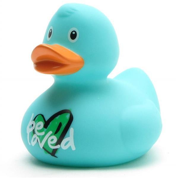 &quot;Be loved&quot; Rubber duck - Turquoise