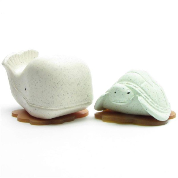 Bath toy set Whale Turtle - upcycled - Frosty White Sage