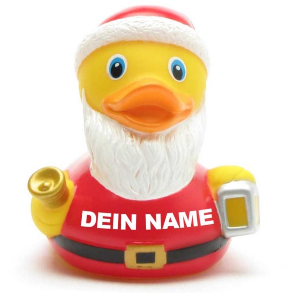 Ente Weihnachtsmann mit Glocke und Laterne - Personalisiert