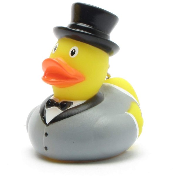 Keychain-Rubber Duck groom in grey suit