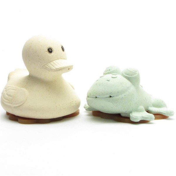 Duck Frog Bath Toy Set - upcycled - Sand Sage