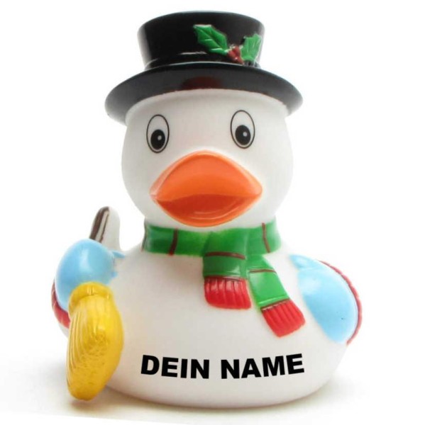 Schneemann mit Hut und Besen Ente - Personalisiert