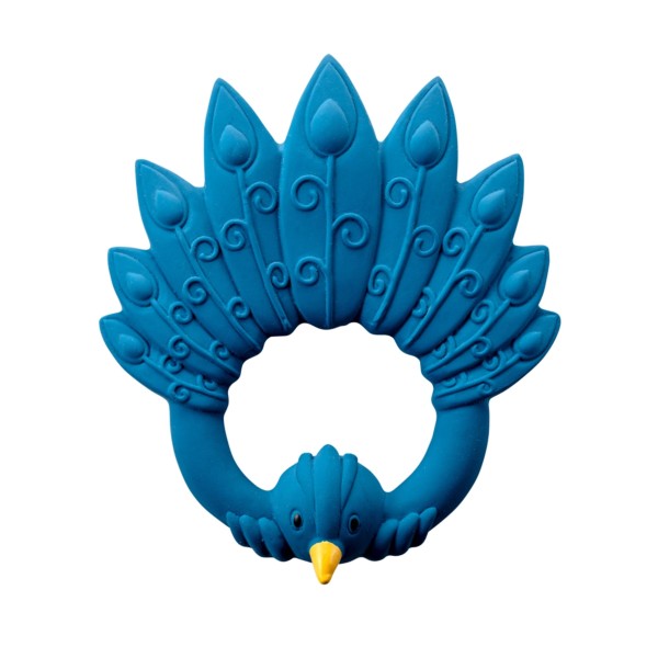 Natural rubber teething ring peacock - blue